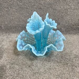 Fenton Sky Blue and White Hobnail Vase
